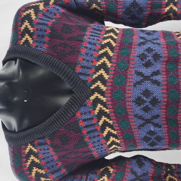 Vintage B.G Basic multicolored V neck Men's LG knit pullover casual sweater - Picture 2 of 5